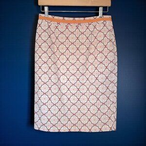 Boden Modern Pencil Skirt - white w orange/pink